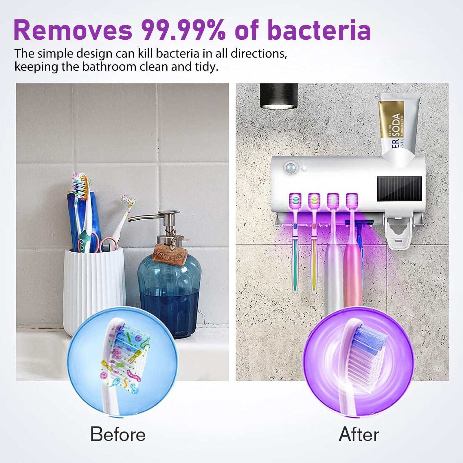 UV Light Sterilizer Toothbrush Holder Cleaner Automatic Toothpaste Dispenser New