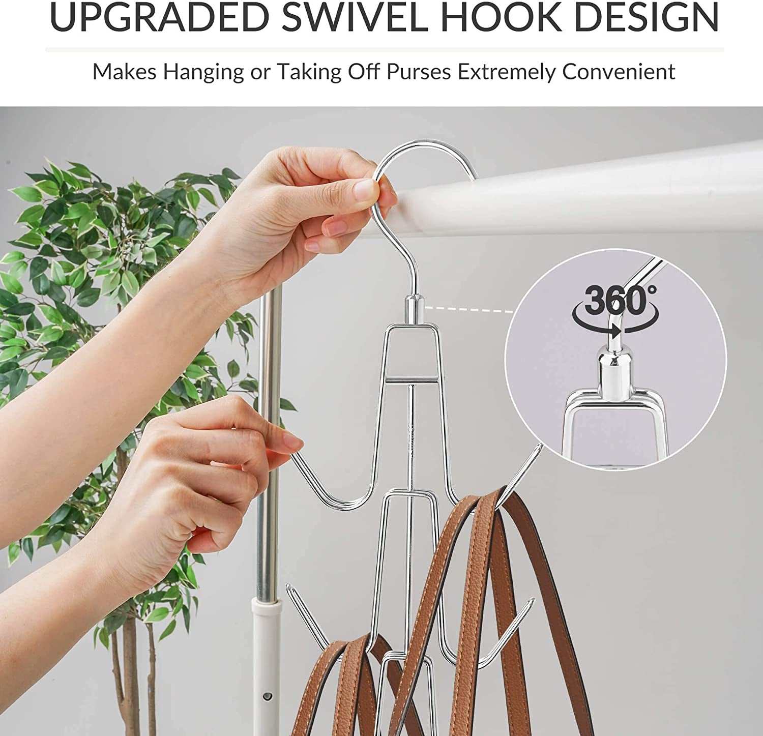 Purse Hanger Organizer for Closet, 2 Pack Hanging Bag Holder, Keeping Purses Visible and in Good Condition, Metal Handbag Storage Hook Backpack Rack Space Saving Hanger, Silver