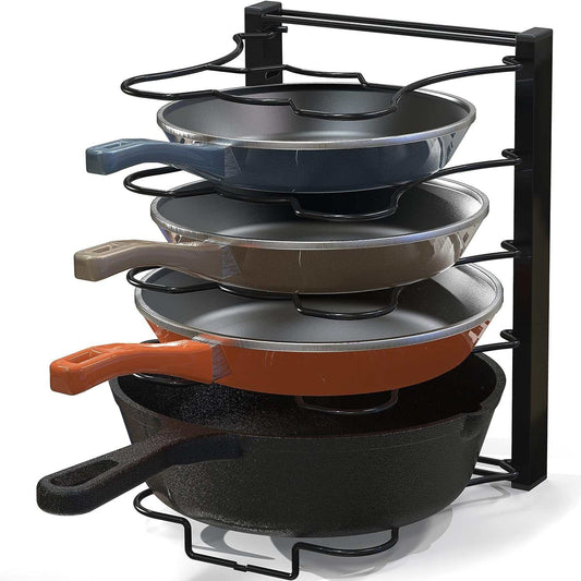 Iron 5 Compartments Height Adjustable Pan Organizer, Black