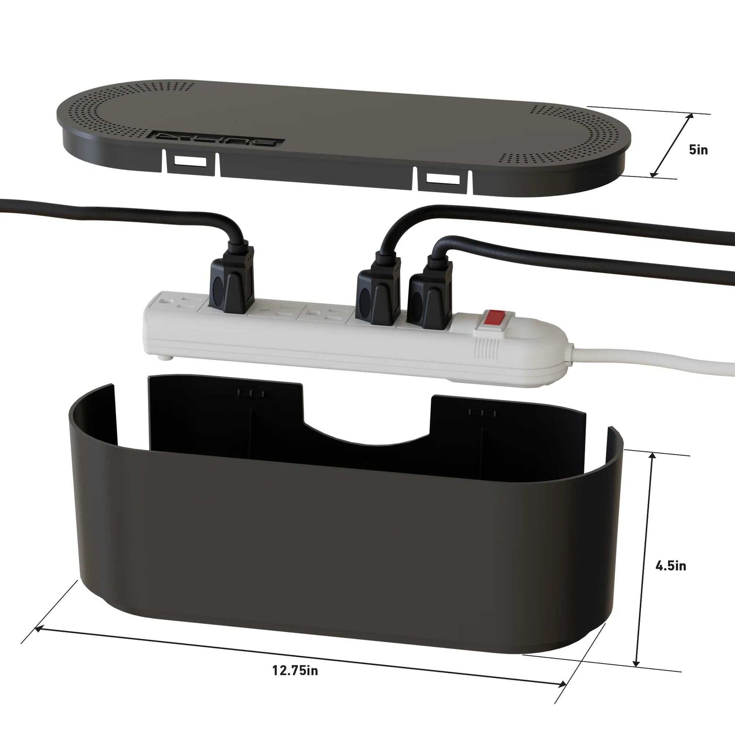 Cable Management Box, Hide Power Strips & Cords - Small, Black