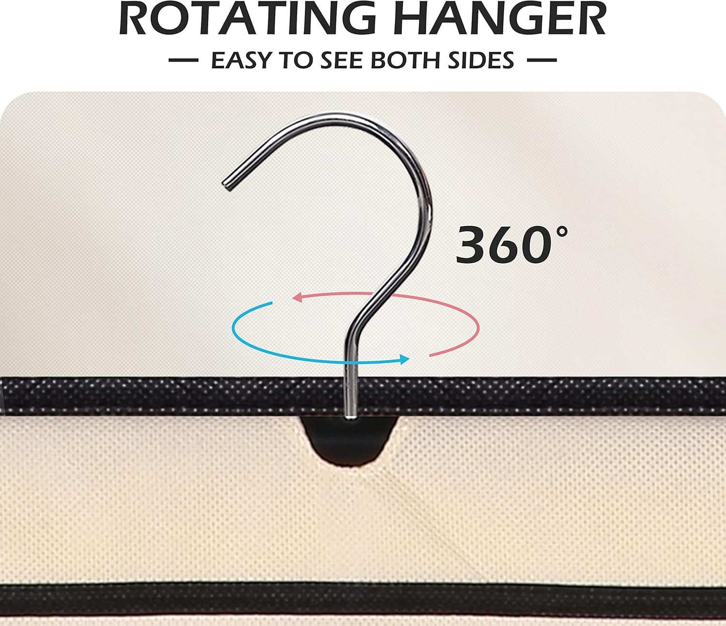 Dual-Sided Hanging Jewelry Organizer with 40 Pockets and 20 Hook & Loops Closet Necklace Holder for Earring Bracelet Ring Chain with Rotating Hanger, Beige