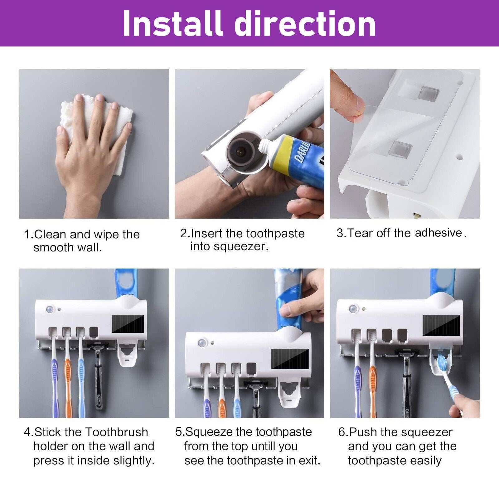 UV Light Sterilizer Toothbrush Holder Cleaner Automatic Toothpaste Dispenser New