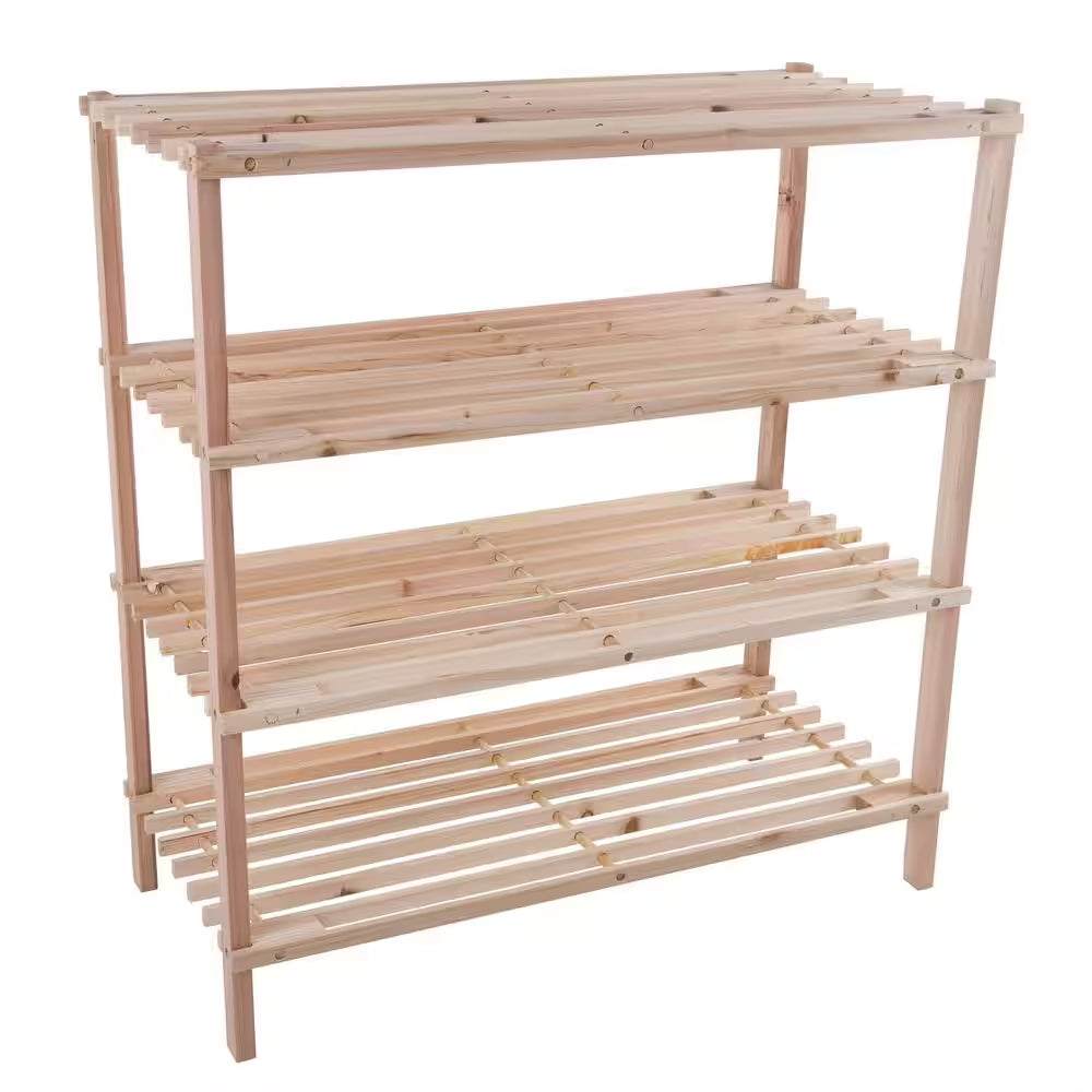 26 H 12-Pair 4-Tier Brown Wood Shoe Rack