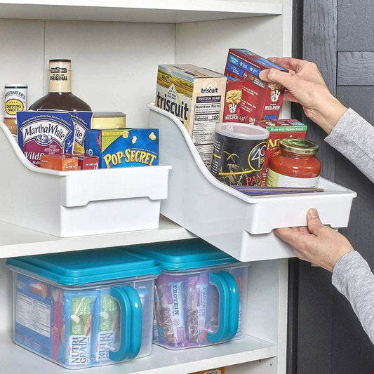 Large Plastic Pantry Storage Bin (2 Piece Set) White, 8.5" X 14" X 7.2"