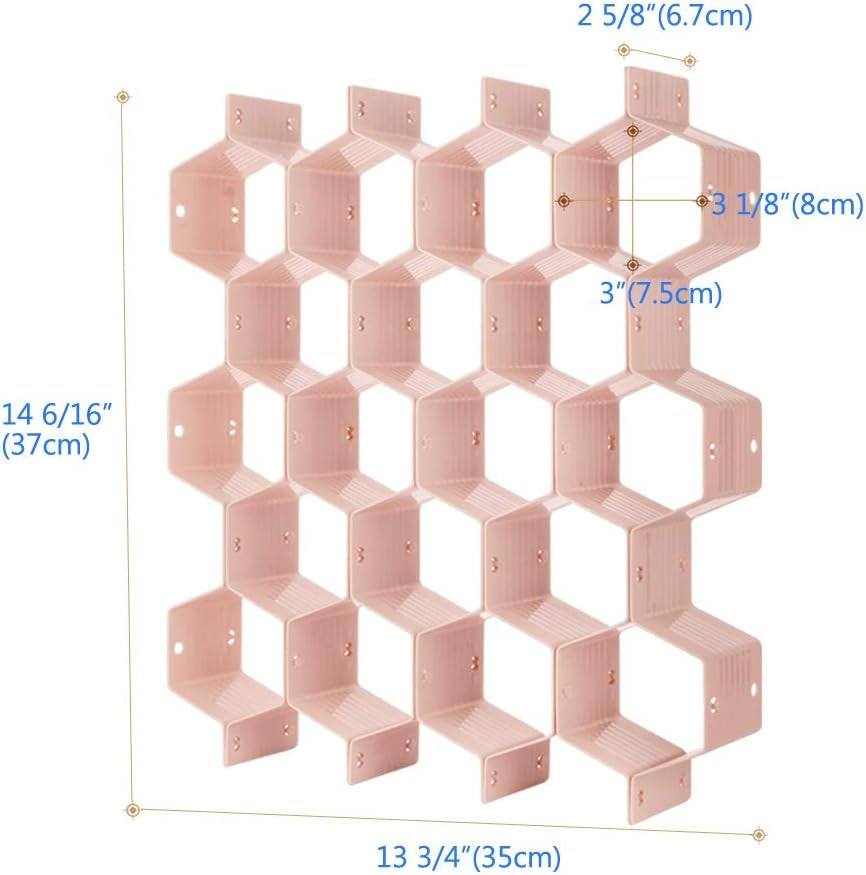 Drawer Divider Organizer Adjustable DIY Grid Honeycomb Drawer Divider for Underwear Belt Scarf Socks Pink