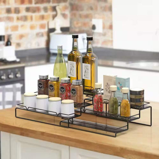 3-Tier Black Metal Wire Adjustable Spice Rack Organizer