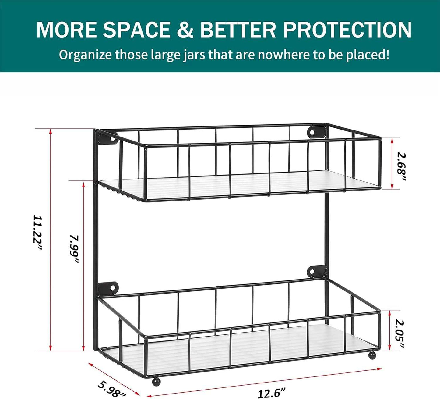 2 Pack - Spice Rack Organizer, 2-Tier Spice Accessories Storage Shelf, Door & Wall Mount, Steel, Black