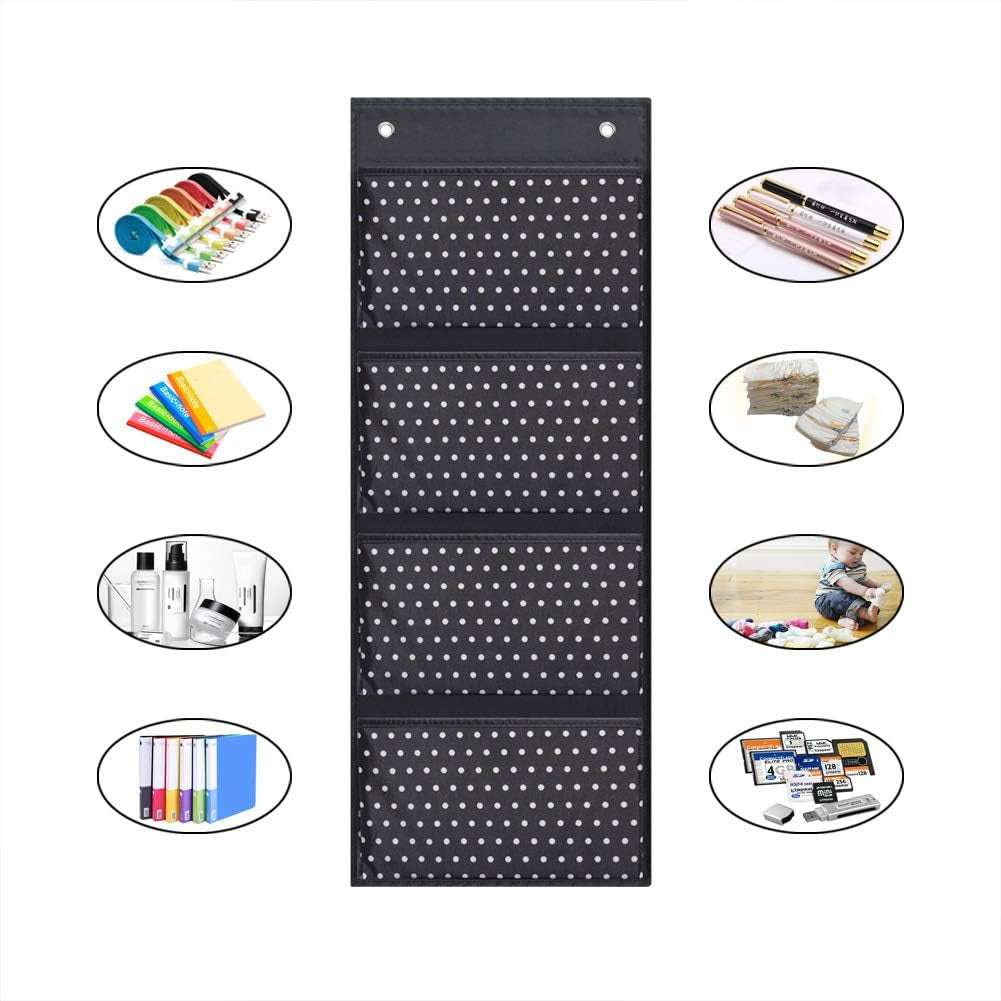 Over the Door File Hanging Storage Organizer  - 4 Large Office Supplies File Document Organizer Holder for Office Supplies, School, Classroom, Office or Home Use, White Dots Pattern