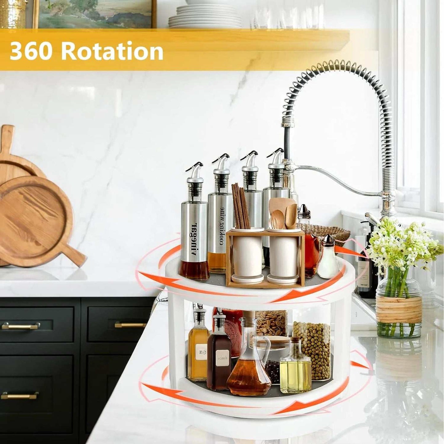 2 Pack 2 Tier Lazy Susans Turntable - 10 Inch Pantry Cabinet Lazy Susan Storage Turntable Rotating Spice Rack for Spices, Condiments, Baking