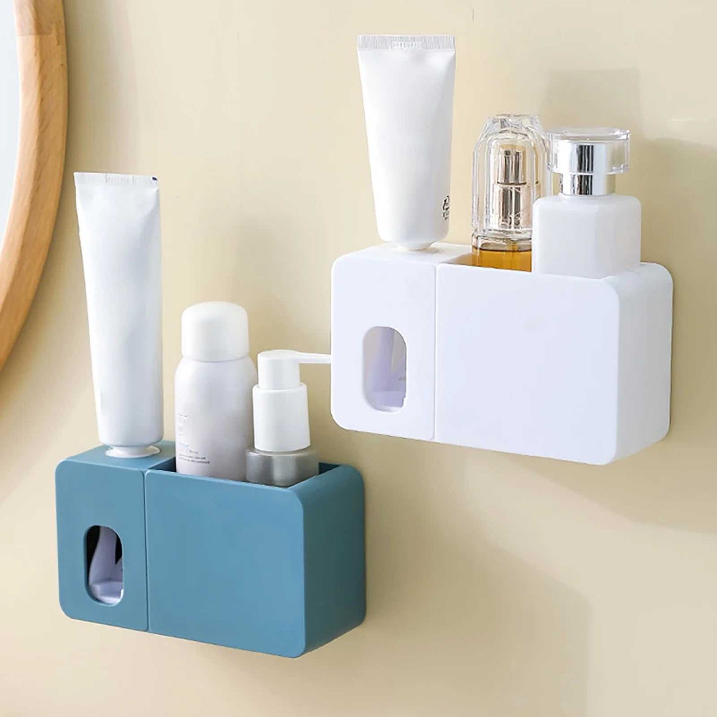 Toothbrush Holder Wall Mounted with Toothpaste Dispenser for Bathroom-Automatic Electric Tooth Pastetooth Squeezer-Bathroom Organizer Storage Accessories Set for Kids