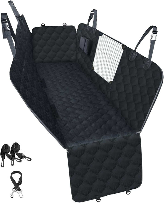 Dog Car Seat Cover with Mesh Window, 100% Waterproof Dog Seat Cover for Back Seat, Scratchproof Dog Hammock for Cars, Trucks, Suvs, Jeeps, Black