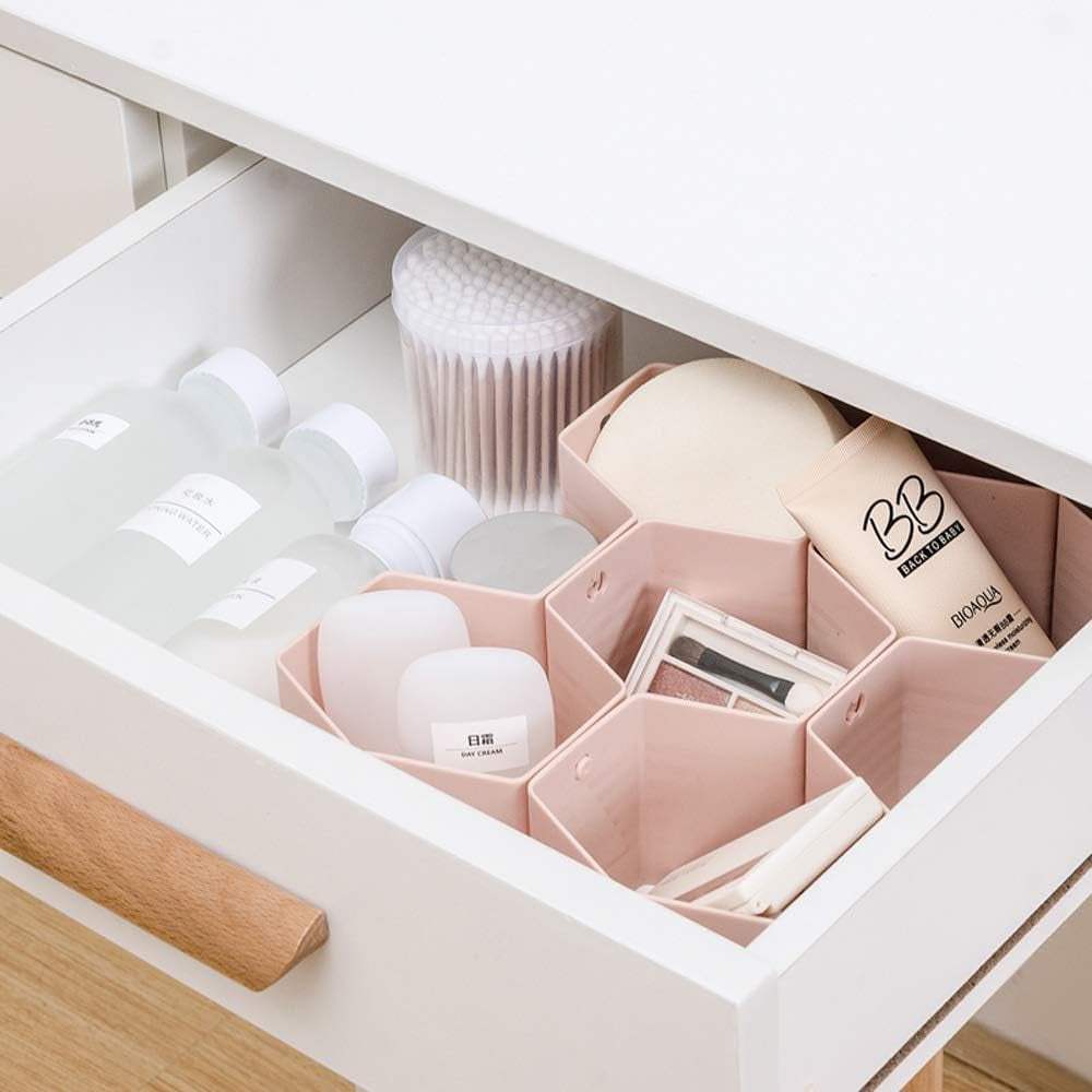 Drawer Divider Organizer Adjustable DIY Grid Honeycomb Drawer Divider for Underwear Belt Scarf Socks Pink