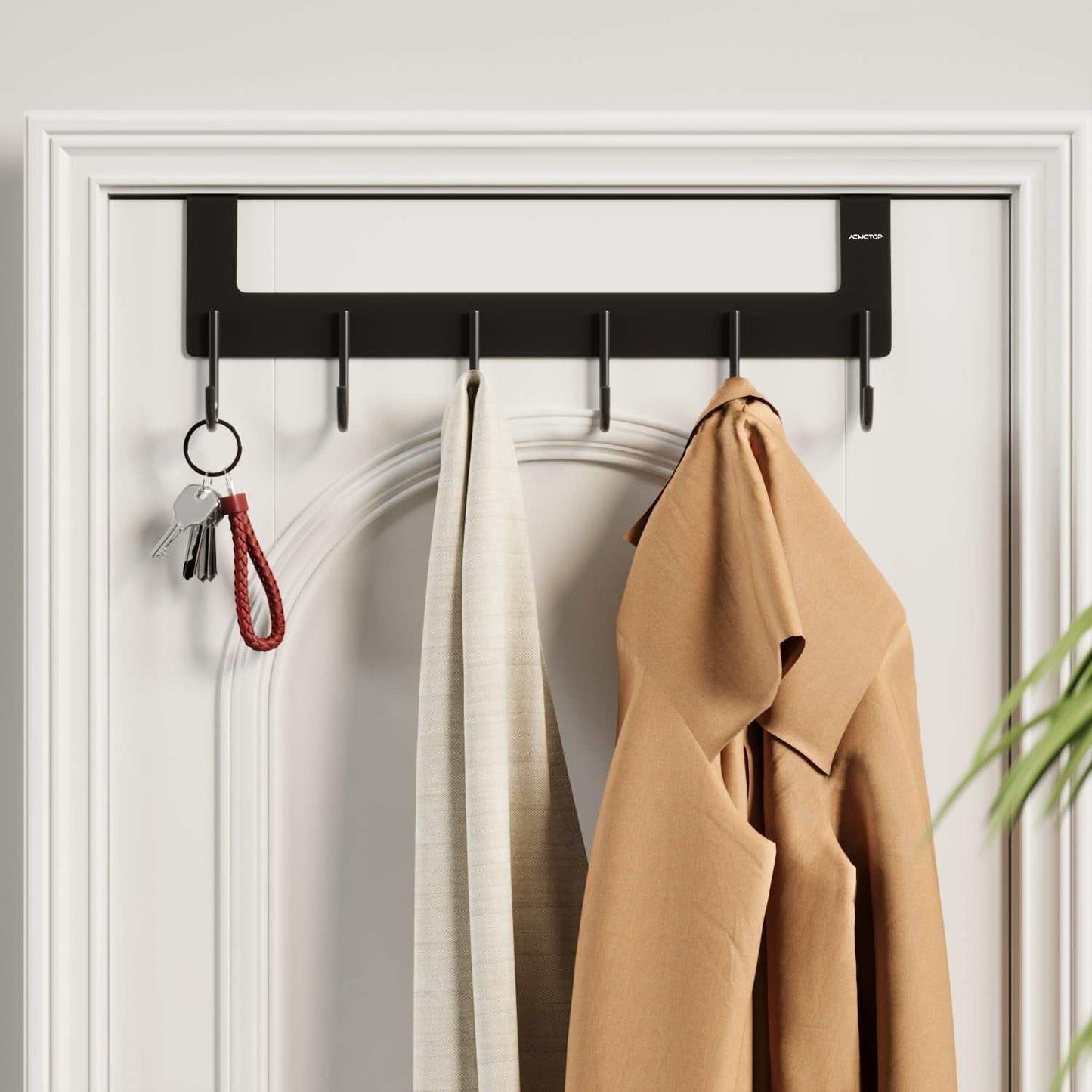 over the Door Hooks, over the Door Hanger, Heavy Duty Aluminum over the Door Towel Rack, Door Hooks for Hanging Coat, Towel, Bag, Robe - 6 Hooks, Brush Finish (Matte Black 1Pcs)