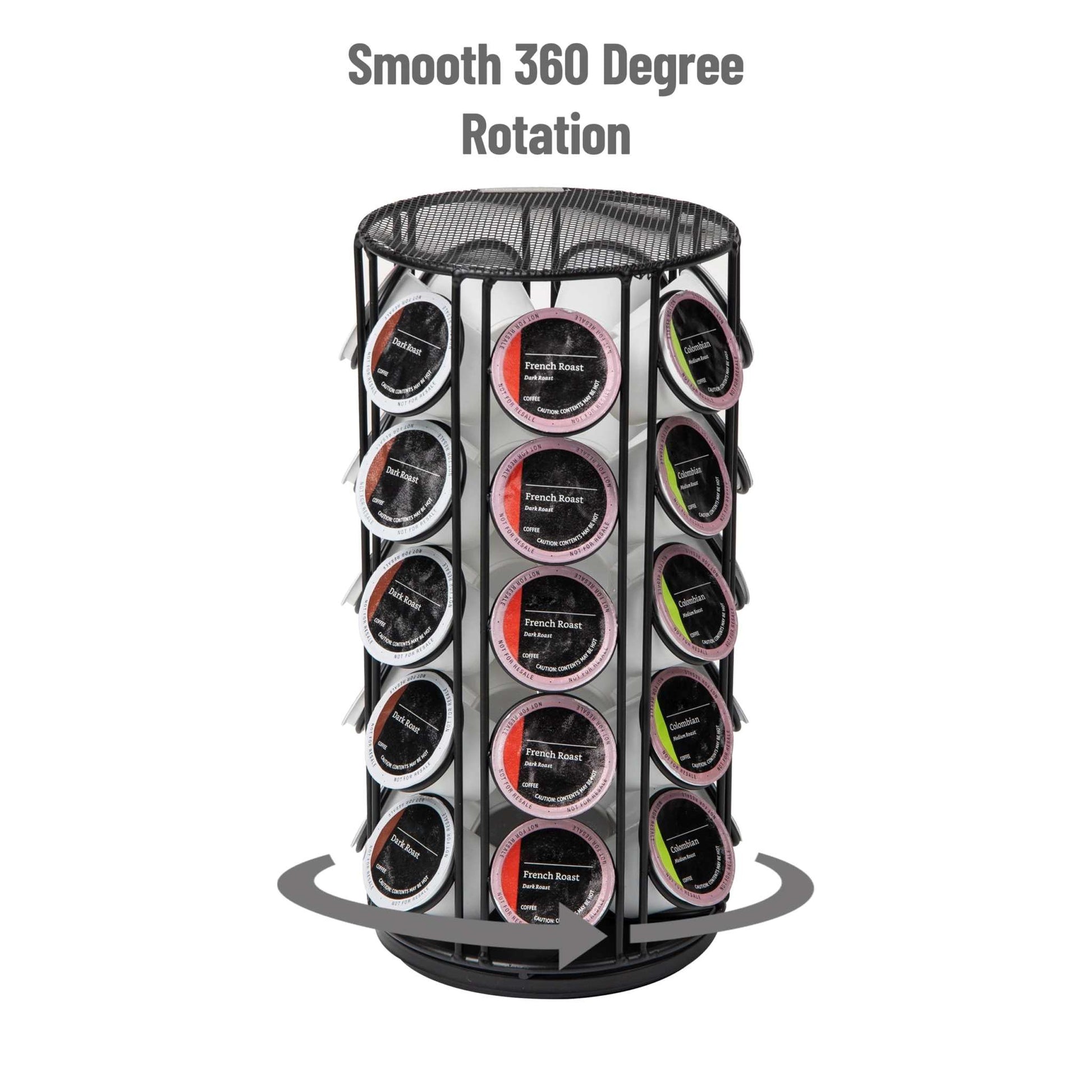 Single Serve Coffee Pod Carousel, 35 Pod Capacity, Lazy Susan, Metal Mesh, 6.15"L X 6.15"W X 12.5"H, Black