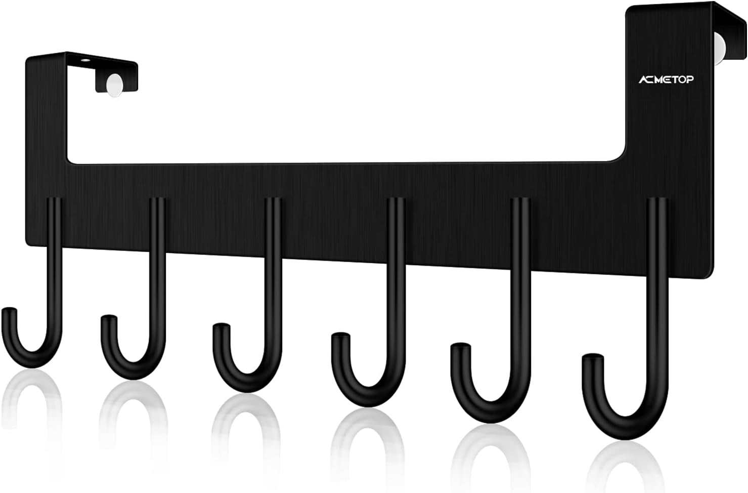 over the Door Hooks, over the Door Hanger, Heavy Duty Aluminum over the Door Towel Rack, Door Hooks for Hanging Coat, Towel, Bag, Robe - 6 Hooks, Brush Finish (Matte Black 1Pcs)