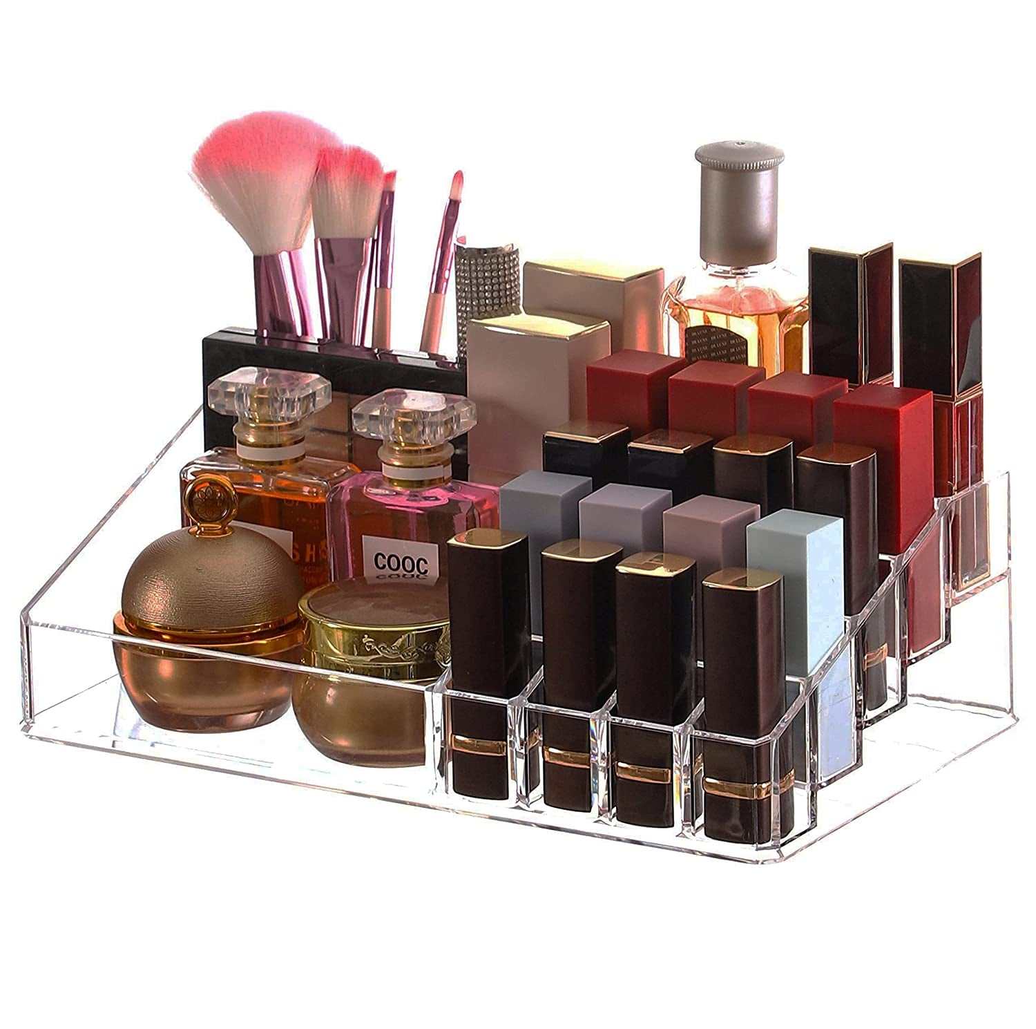 Clear Makeup Organizer Skin Care Cosmetic Display Cases for Jewelry Hair Accessories Lip Gloss Perfum Tray Lipstick Brush Holder,Pack of 1