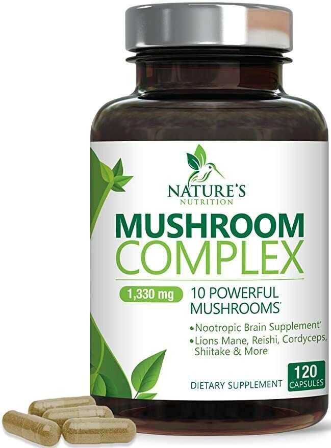 Mushroom Complex Supplement Capsules - 10 Mushrooms Lions Mane, Reishi, Chaga