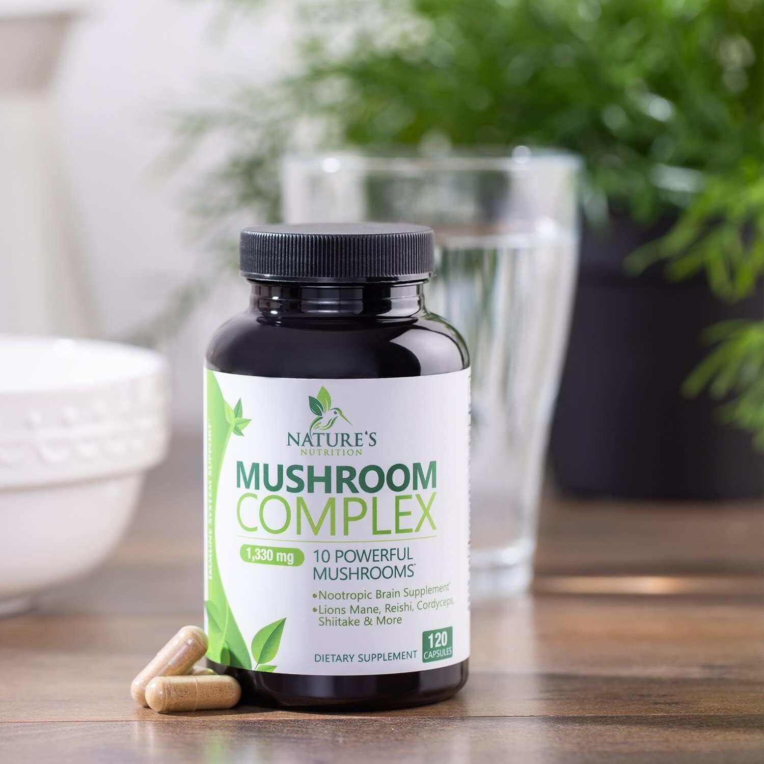 Mushroom Complex Supplement Capsules - 10 Mushrooms Lions Mane, Reishi, Chaga